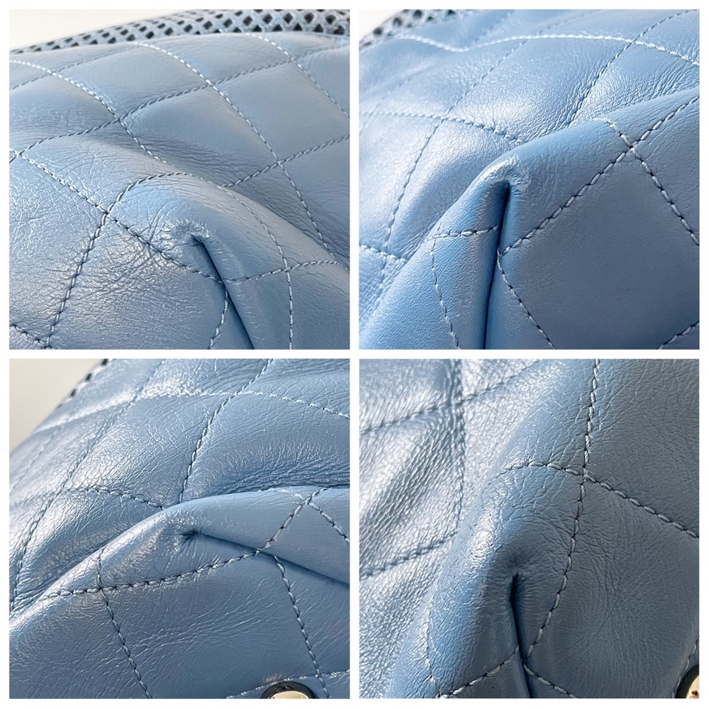 Chanel blue perforated and quilted leather Up In The Air shoulder tote bag - Picture 7 of 13